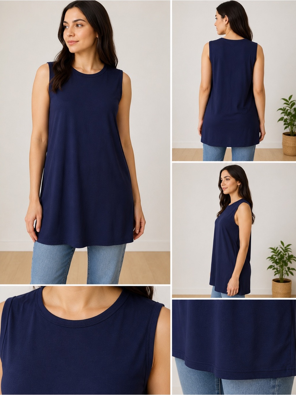Refka Basic Navy Blue Sleeveless Tunic Top Size US 8 / UK 12